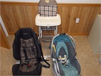 High chair and car seats.