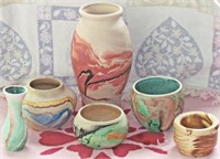 Seven Pieces Of Swirlware Pottery