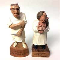 2 Wood Caved Doctor Figures