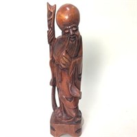 Hand Carved  Wood Asian Statue 12"