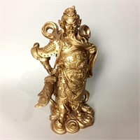 Modern Resin Sculpture, Gold Chinese Warrior 10"