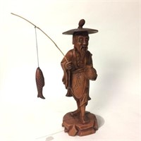 Hand Carved Wood  Asian Fisherman 12"