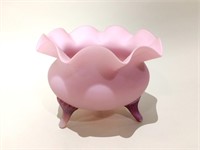 Satin Glass Footed Bowl with Ruffled Top, Mauve