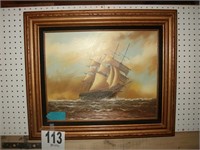 Sailboat Painting by J James in Heavy Frame
