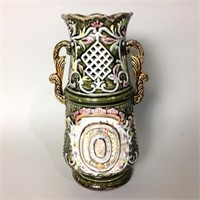 Antique Majolica Handled Vase, 11"