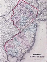 Hand Tinted Litho Map Of New Jersey c. 1860s