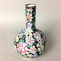 Enamel on Brass Cloisonne Vase, Chintz Pattern 9"