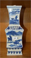 Chinese blue & white 4 sided vase decorated with