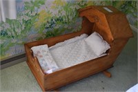 Handmade Oak Baby Cradle w/bedding