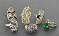 Group Of Sterling & Marcasite Rings