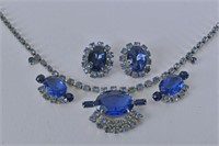 Demi-parure Blue Rhinestone Necklace And Earrings