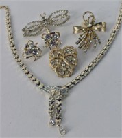 Collection  Of Gold Tone And Rhinestone Jewelry