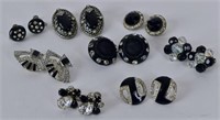 Black Silvertone Rhinestone Earrings