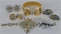 Collection Of Rhinestone And Gold Tone Jewelry
