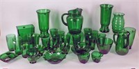 Large Collection Of Forest Green Depression Glass