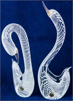 Pair Vintage Murano Art Glass Swan Figurines