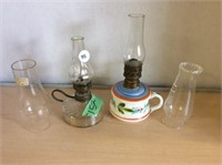 2 Small Oil Lamps And 2 Small Chimneys
