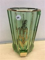 Heavy Green Glass With Gold Accent Vase