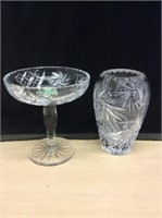 Pinwheel Glass Vase And Pedestal Dish