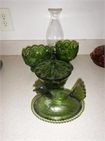 Lot #97 Emerald glassware lot to include; hen