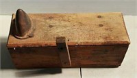 Wood toolbox with cast iron oil can cover