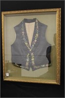 Antique Hand stitched Vest in shadow box frame