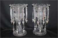 Pair of Crystal Lusters w/ dagger prisms 14"