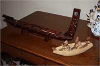 2 Hand Carved Wooden Boats