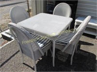 RATTAN TABLE AND 4 CHAIRS