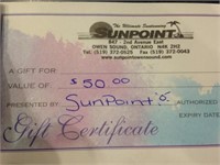 $50 GIFT CERTIFICATE TO SUNPOINT