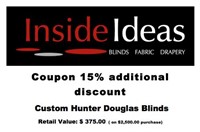 15% DISCOUNT ON CUSTOM HUNTER DOUGLAS BLINDS