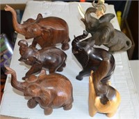 5 Wooden & 1 Ceramic Elephants