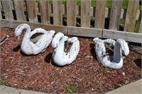 3 Solid Cement Swan Yard Planters