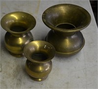 3 Vintage Solid Brass Spittoons