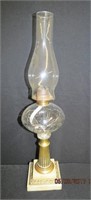 Marble & brass base pattern oil lamp 23.5"H