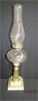 Marble & brass base pattern glass oil lamp 17"H