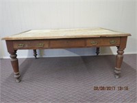British made oak desk/table on turned legs,