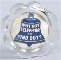 BELL TELEPHONE ADVERTISING GLASS PAPER WEIGHT