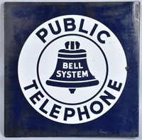 BELL  PUBLIC TELEPHONE DS PORCELAIN FLANGE SIGN