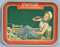 1940 COCA COLA SERVING TRAY w/ GIRL FISHING