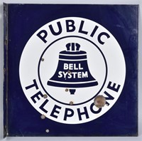 BELL  PUBLIC TELEPHONE DS PORCELAIN FLANGE SIGN