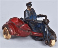 4" CHAMPION Cast Iron TOY MOTORCYCLE w/ SIDECAR