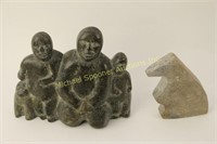 TWO INUIT STONE CARVINGS - ONE SIGNED