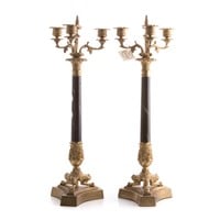 Pair of French Empire style three-light candelabra