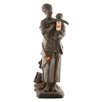 Spelter figure of peasant woman holding child