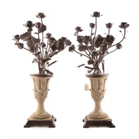Pair of metal and composite candelabra