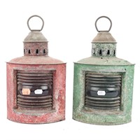 Two metal and glass signal lanterns