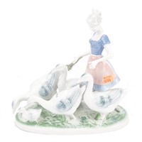 German porcelain figure group:  Girl with Geese