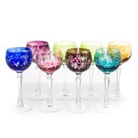 8 Bohemian color cut-to-clear wine stems