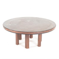 Oriental style copper & wood low table